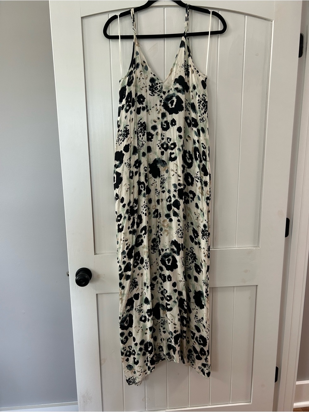 lovestitch Cream Maxi Slip Dress with Black Floral Spots